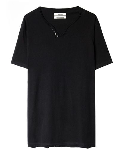 Zadig & Voltaire Camiseta Monastir con cuello henley - Negro