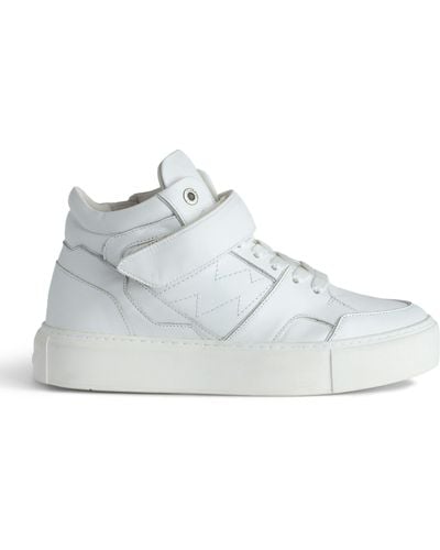 Zadig & Voltaire Flash Logo-embroidered Leather Mid-sole Trainers - White