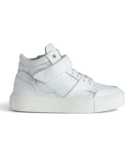 Zadig & Voltaire Flash Logo-embroidered Leather Mid-sole Trainers - White
