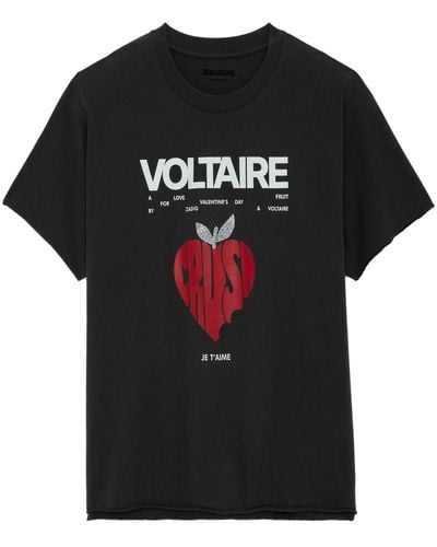 Zadig & Voltaire Camiseta de algodón gris oscuro con detalles de estrás - Negro