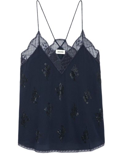 Zadig & Voltaire Caraco christy strass soie - Bleu