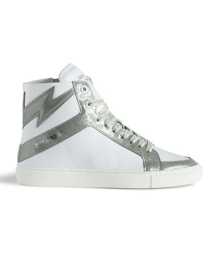 Zadig & Voltaire La Flash Bolt-panel High-top Leather Trainers - White