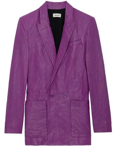 Zadig & Voltaire Visko Crinkled Leather Blazer - Purple