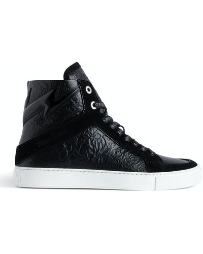 Zadig & Voltaire High Flash Crinkle-texture Leather High-top Trainers - Black