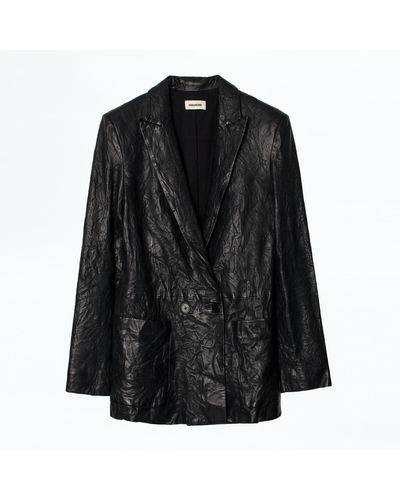 Zadig & Voltaire Volta Crinkled Leather Blazer - Black