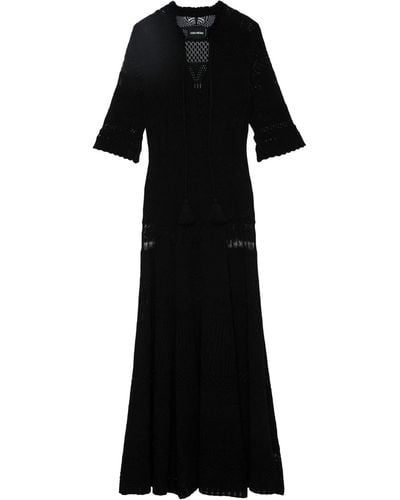 Zadig & Voltaire Vestido negro de ganchillo de algodón