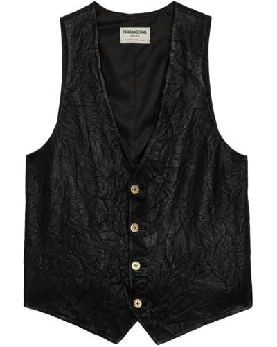Zadig & Voltaire Emilie Crinkled Leather Waistcoat - Black