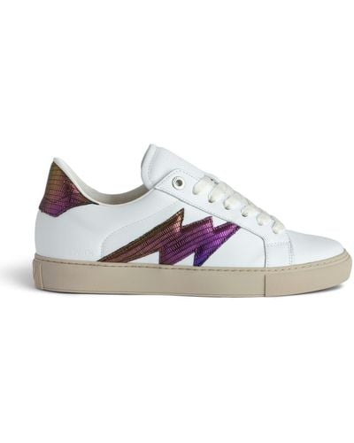 Zadig & Voltaire La Flash Lightening-bolt Leather Low-top Trainers - White