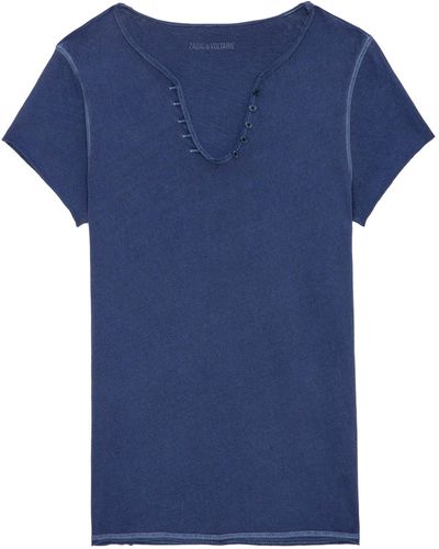 Zadig & Voltaire T-shirt Mit Henley-ausschnitt Peace & Love Wings - Blau