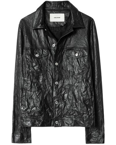 Zadig & Voltaire Blouson base cuir froissé - Noir