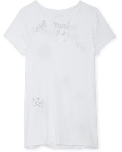 Zadig & Voltaire T-shirt Mit Henley-ausschnitt Strass - Weiß