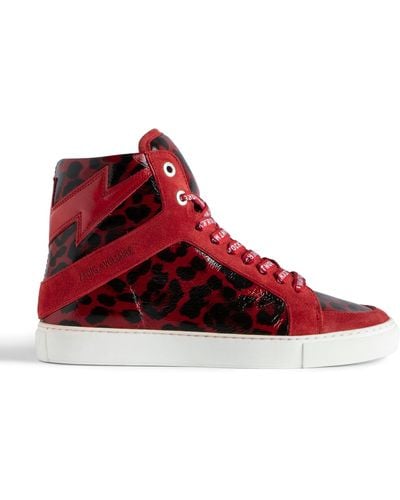 Zadig & Voltaire High Flash Leopard-print High-top Leather Trainers - Red