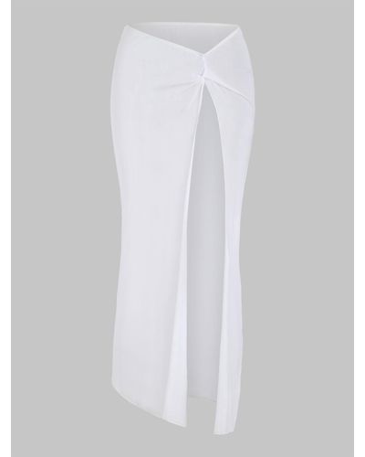 Zaful Beach Twist Thigh High Split Sheer Mesh Cover Up Beach Skirt - White