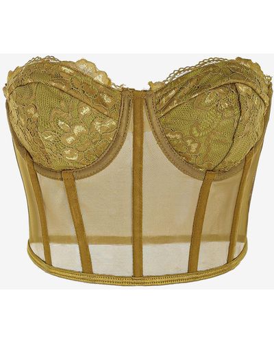 Zaful Sexy Sheer Mesh Lace Panel Underwire Boning Corset Lingerie Style Strapless Bandage Bandeau Tube Top - Green