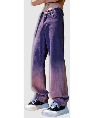 Zaful Jean en couleur ombrée jambe droite à braguette zippée - Violet