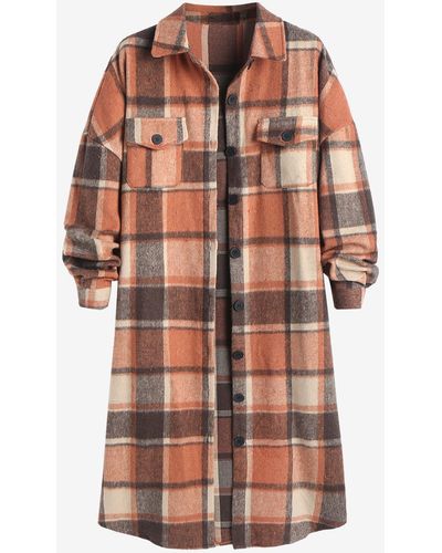 Plaid Pocketed Button Up Trench Coat