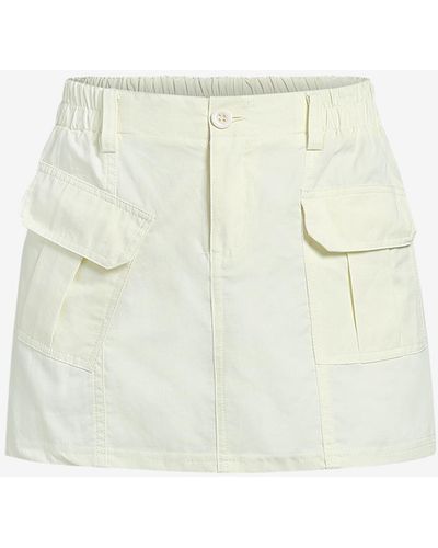 Zaful Streetwear Y2k Aesthetic Solid Color Flap Pockets Low Rise Micro Mini Cargo Skirt - White