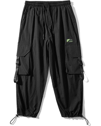 Zaful Streetwear Waterproof Multi-pockets Buckle Strap Design Drawstring Cargo Pants - Gray