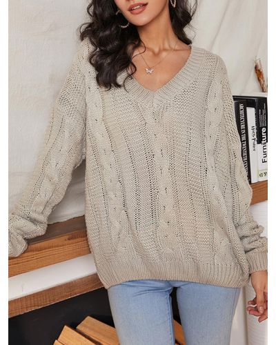 Zaful Cable Knit Slouchy Chunky Sweater - Brown