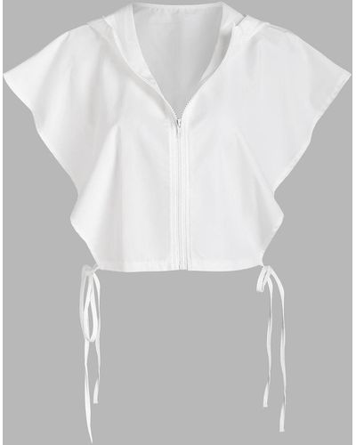 Zaful Tank Tops Zipper Hooded Cape Casual Top - White