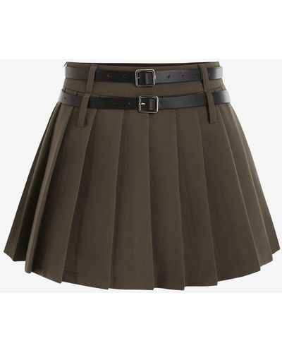 Zaful Solid Color Zip Front Belt Preppy Pleated Skirt - Brown