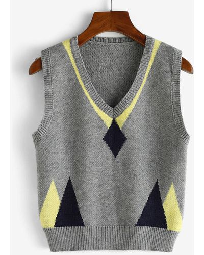 Zaful Fashion 's chaleco jersey cuello v geométrico - Gris