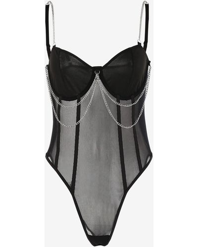 Zaful Fashion 's bodysuit con aros de malla trasparente con cadenas accessories - Negro