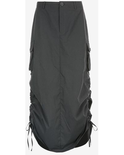 Zaful Cinched Back High Slit Low Waist Maxi Parachute Skirt - Gray