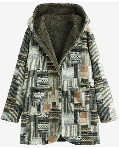 Zaful Print Faux Fur Lined Hooded Zip Coat in Brown | Lyst UK