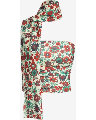 Zaful Sexy Ruched Floral Print Zip Backless Tube Top With Scarf - White
