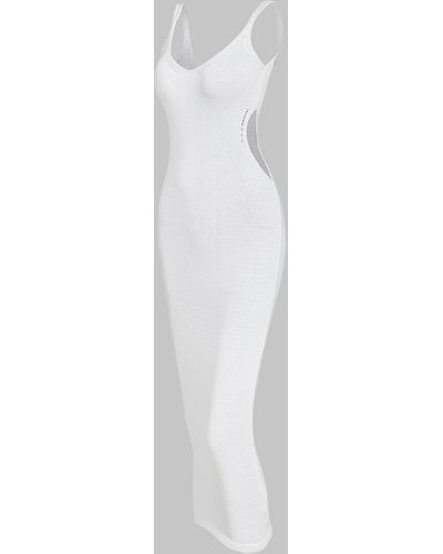 Zaful Sexy V Neck Backless Cutout Solid Color Sleeveless Back Slit Midi Bodycon Sweater Dress - White