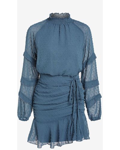 Zaful Swiss Dot Raglan Sleeve Cinched Mini Mermaid Skirt Set - Blue
