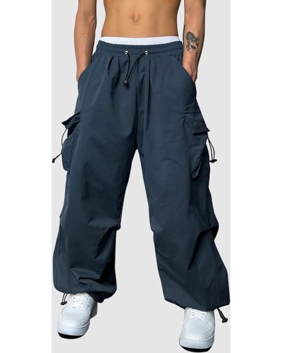 Zaful Loose Fit Drawstring Pocket Design Beam Feet Parachute Cargo Trousers - Blue