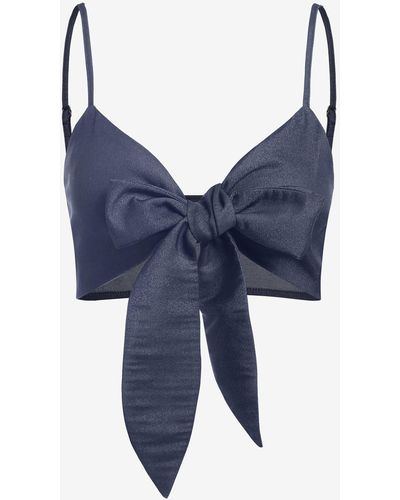 Zaful Chambray Tie Front Crop Camisole - Blue