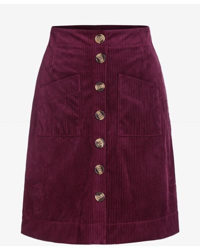 Zaful Pockets Corduroy Button Front A-line Skirt - Purple