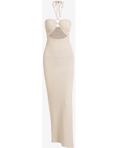 Halter Cut Out Crochet Knitted Slit Maxi Dress