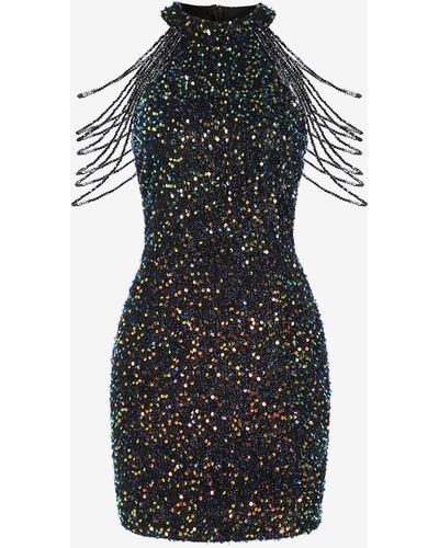 Zaful Mini Dress Sequined Chain Beads Bodycon Party Dress Xl Black