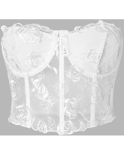 Zaful Tank Tops Sexy Corset-style Strapless Lace Bustier Tube See Through figure-hugging Crop Top - White