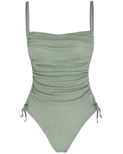 Zaful Shiny Cinched Side One-piece Swimsuit - Green