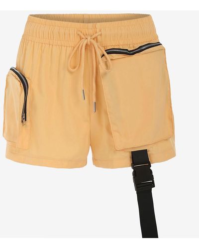 Zaful Y2k Aesthetic Streetwear Push Buckle Strap Asymmetrical Zippered Pockets Drawstring Cargo Shorts - Natural