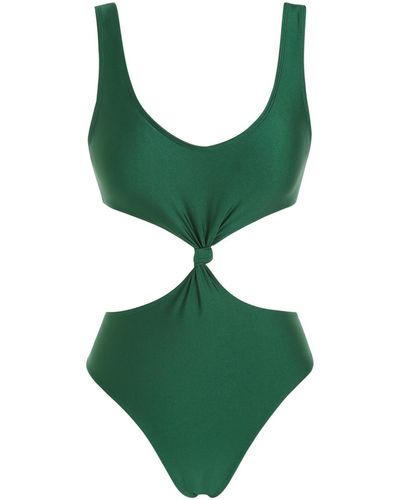 Zaful Shiny Knotted Cut Out One-piece Swimsuit - Green