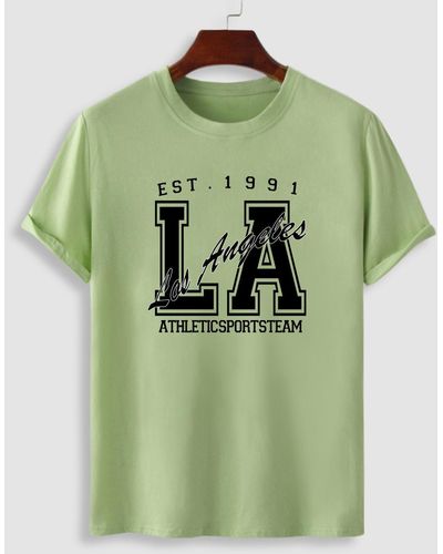 Zaful Men's Los Angeles Letter Printed Short Sleeves T-shirt - Green