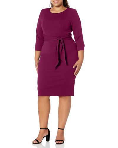 Adrianna Papell Knit Crepe Tie Waist Sheath Dress - Purple