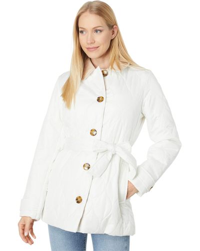 Kate Spade Single Breasted Belted Quilt With Contrast Collar - White