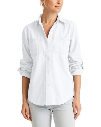 Lauren by Ralph Lauren Roll-tab Sleeve Cotton Shirt - White
