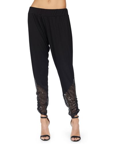 Michael Lauren Westman Crop Shirring Pants W/ Contrast Sequins - Black