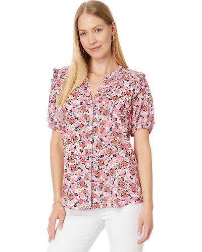 Tommy Hilfiger Ditsy Floral Smocked Yoke Top - Red