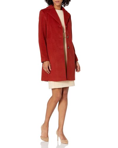 Calvin Klein Womens Classic Cashmere Wool Blend Coat - Red