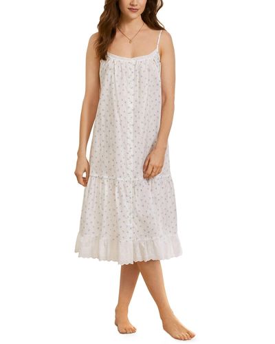Eileen West Ruffle Cotton Lawn Strappy Gown - White