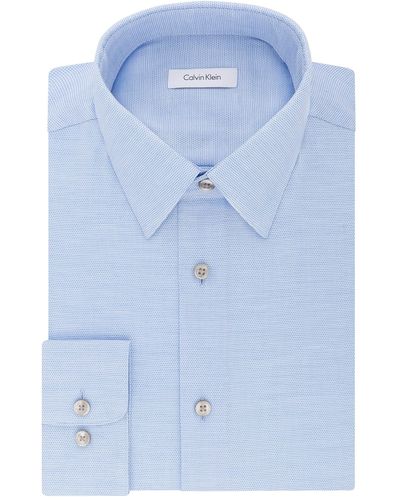 Calvin Klein Dress Shirt Regular Fit Non Iron Stretch Solid - Blue